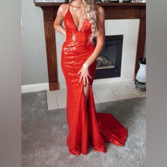 Formal Red Sequins Long Dress.  Absolutely Stunning on!!!! - Picture 5 of 6